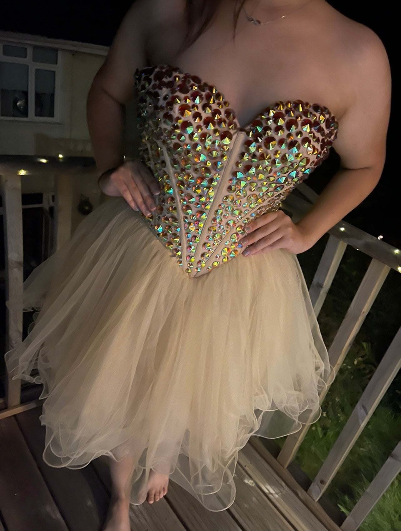 Nude and gold cocktail dress Sherri Hill fashion wear RRP £450