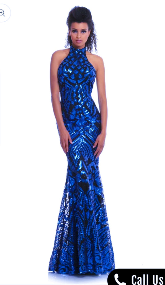 Johnathan kayne 9086 royal blue sparkling dress with low back