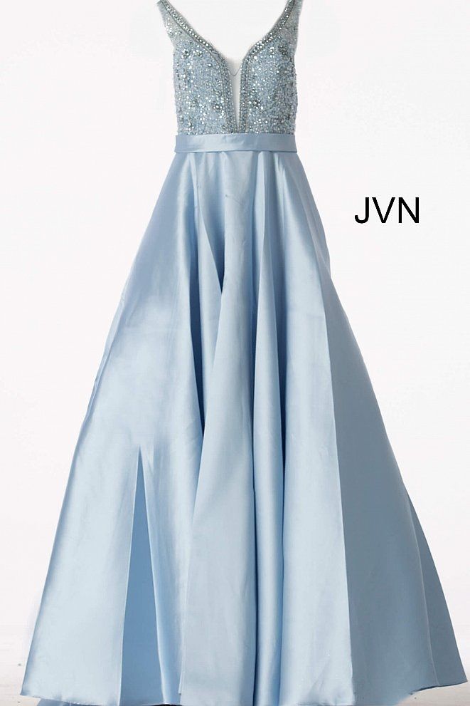 Jvn67198 JOVANI pale blue a line satin with clear crystal bodice RRP £590💎💎💎💎💎💎💎💎💎💎💎💎💎